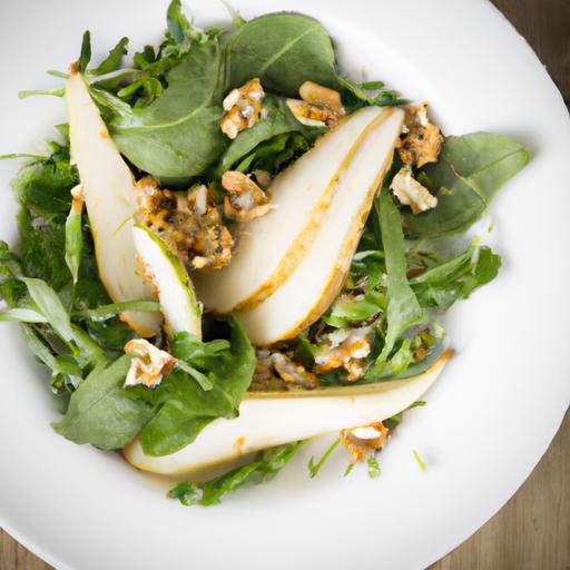 Crisp Arugula & Pear Salad with Crunchy Walnut Delight