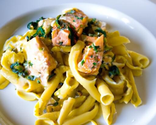 Indulgent Creamy Salmon Pasta Tossed with Fresh Mixed Greens