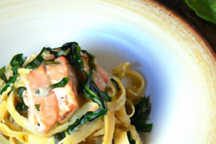 Savor Creamy Salmon Pasta Paired with Fresh Mixed Greens