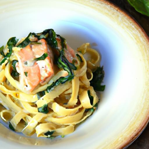 Savor Creamy Salmon Pasta Paired with Fresh Mixed Greens