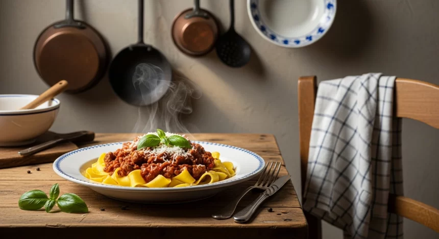 Savor Classic Beef Ragu Served Over Tender Pappardelle