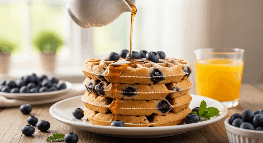 Fluffy Vegan Blueberry Waffles