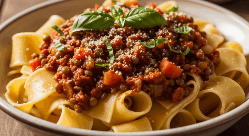 Hearty Lentil Ragu over Pappardelle: A Rustic Delight