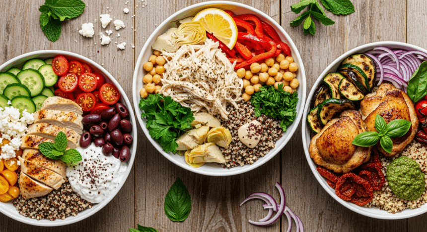 Vibrant Mediterranean Quinoa Bowls with Savory Chicken Recipes