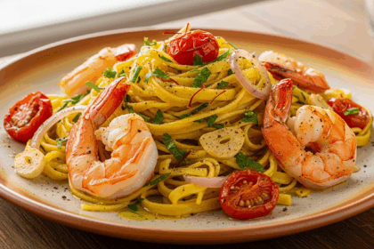 Saffron Infused Pasta with Succulent Shrimp