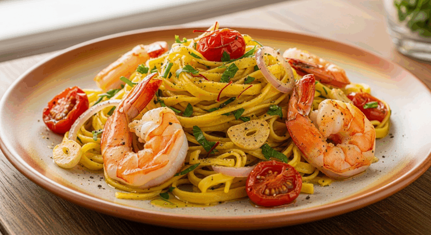 Saffron Infused Pasta with Succulent Shrimp