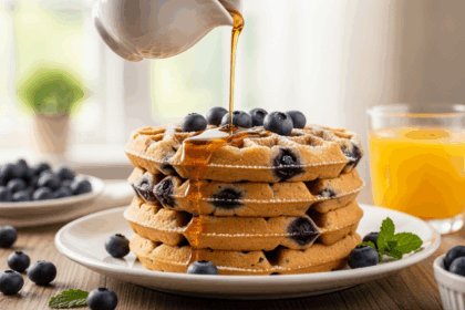 Fluffy Vegan Blueberry Waffles