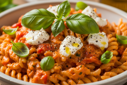 Creamy Roasted Red Pepper & Goat Cheese Pasta Delight
