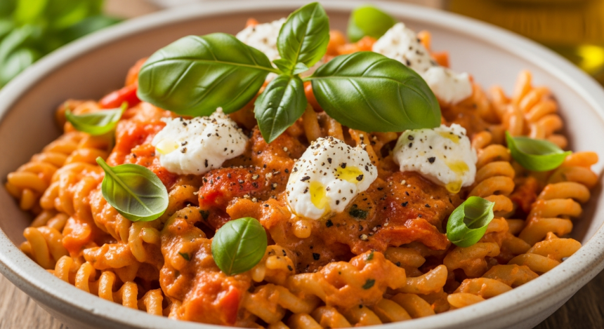Creamy Roasted Red Pepper & Goat Cheese Pasta Delight