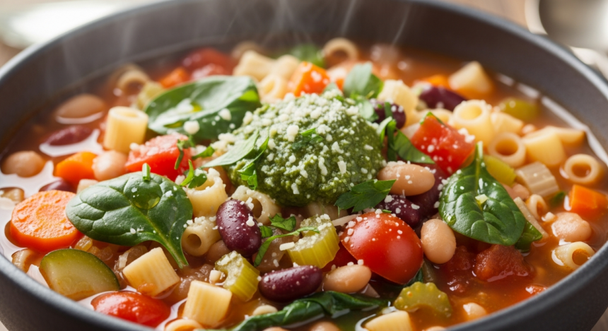 Hearty Minestrone Delight with Tiny Pasta Shells Inside