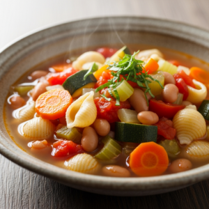 Hearty Minestrone Delight with Tiny Pasta Shells Inside
