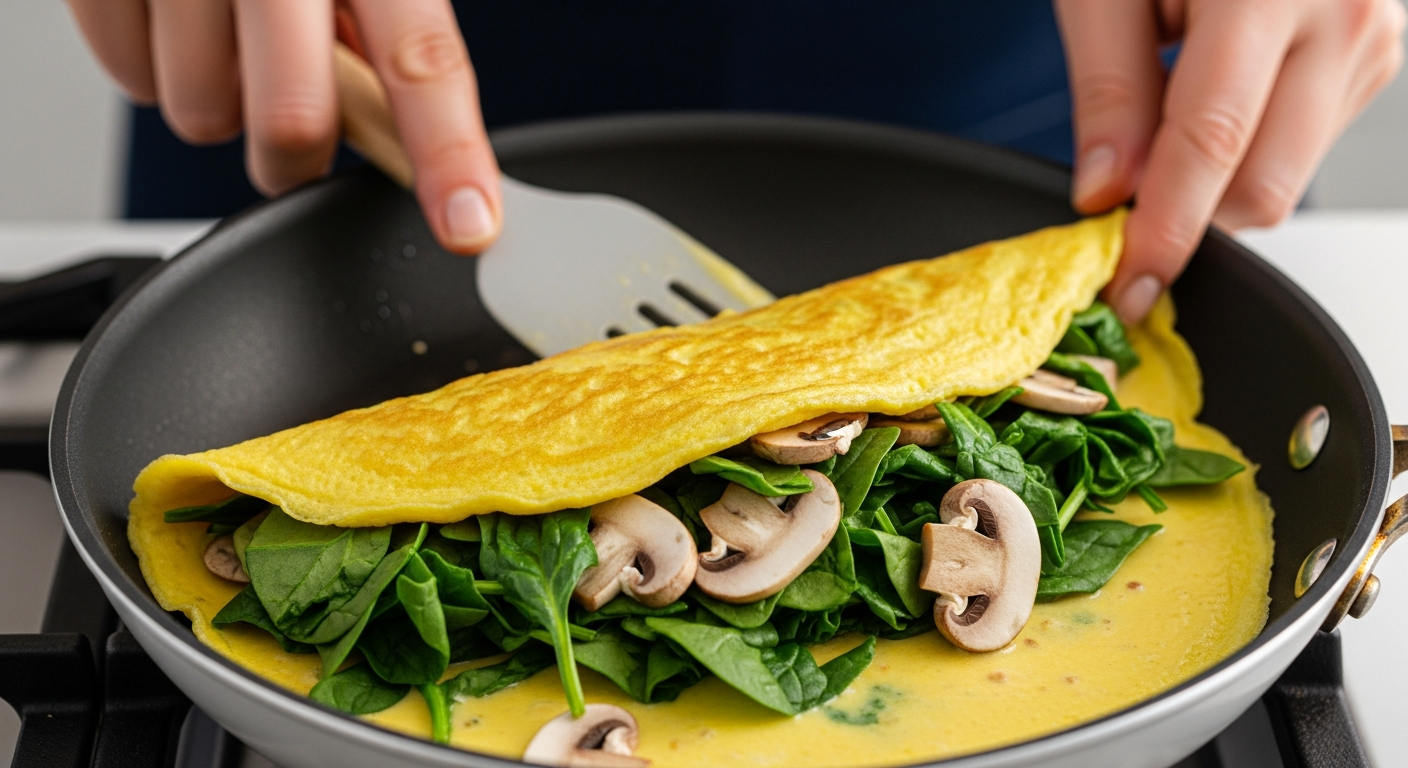 Deliciously Savory Spinach & Mushroom Vegan Omelet Recipe