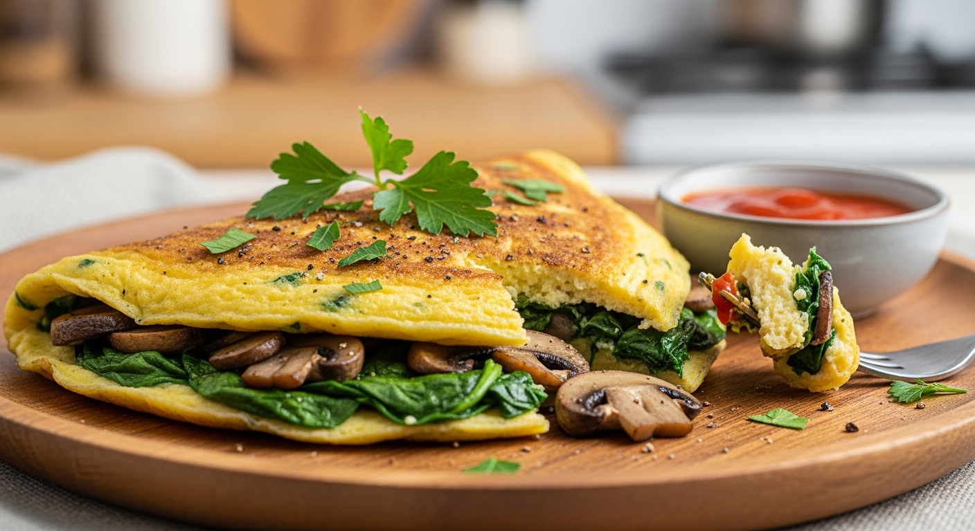 Deliciously Savory Spinach & Mushroom Vegan Omelet Recipe