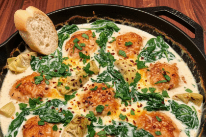 One-Pan Creamy Spinach Artichoke Chicken Skillet Delight