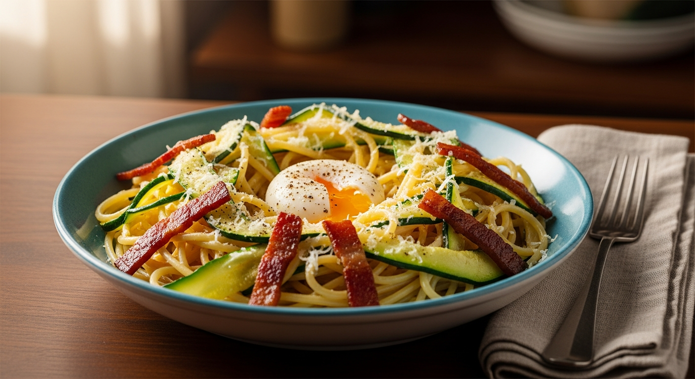 Zucchini Carbonara Delight: Pork-Free Pasta Perfection