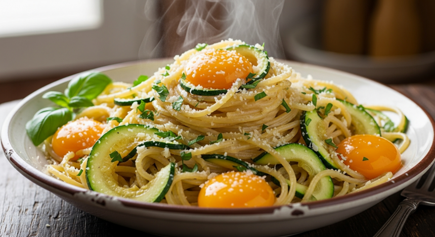 Zucchini Carbonara Delight: Pork-Free Pasta Perfection