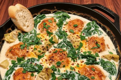 One-Pan Creamy Spinach Artichoke Chicken Skillet Delight
