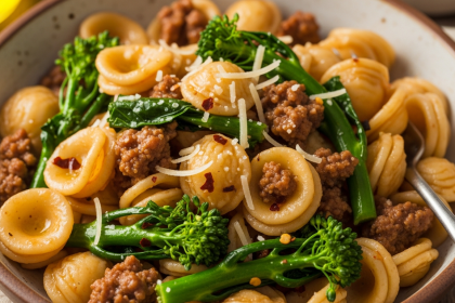 Orecchiette Delight: Savory Beef Sausage & Broccoli Rabe