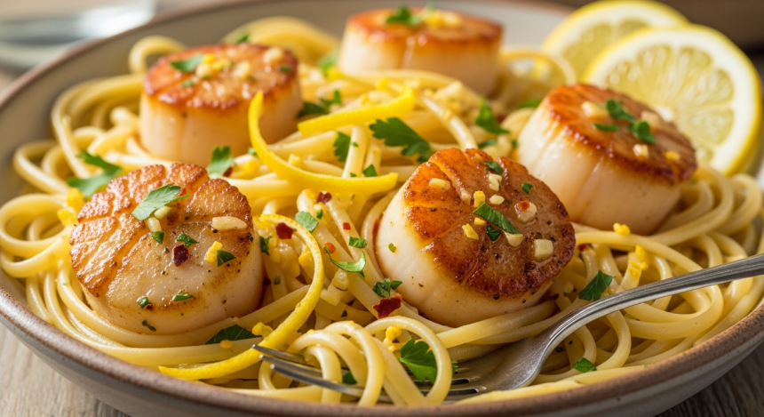 Zesty Scallop Pasta: A Lemony Garlic Seafood Delight