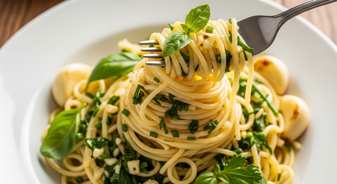Delicate Angel Hair Pasta with Garlic and Fresh Herbs Flair