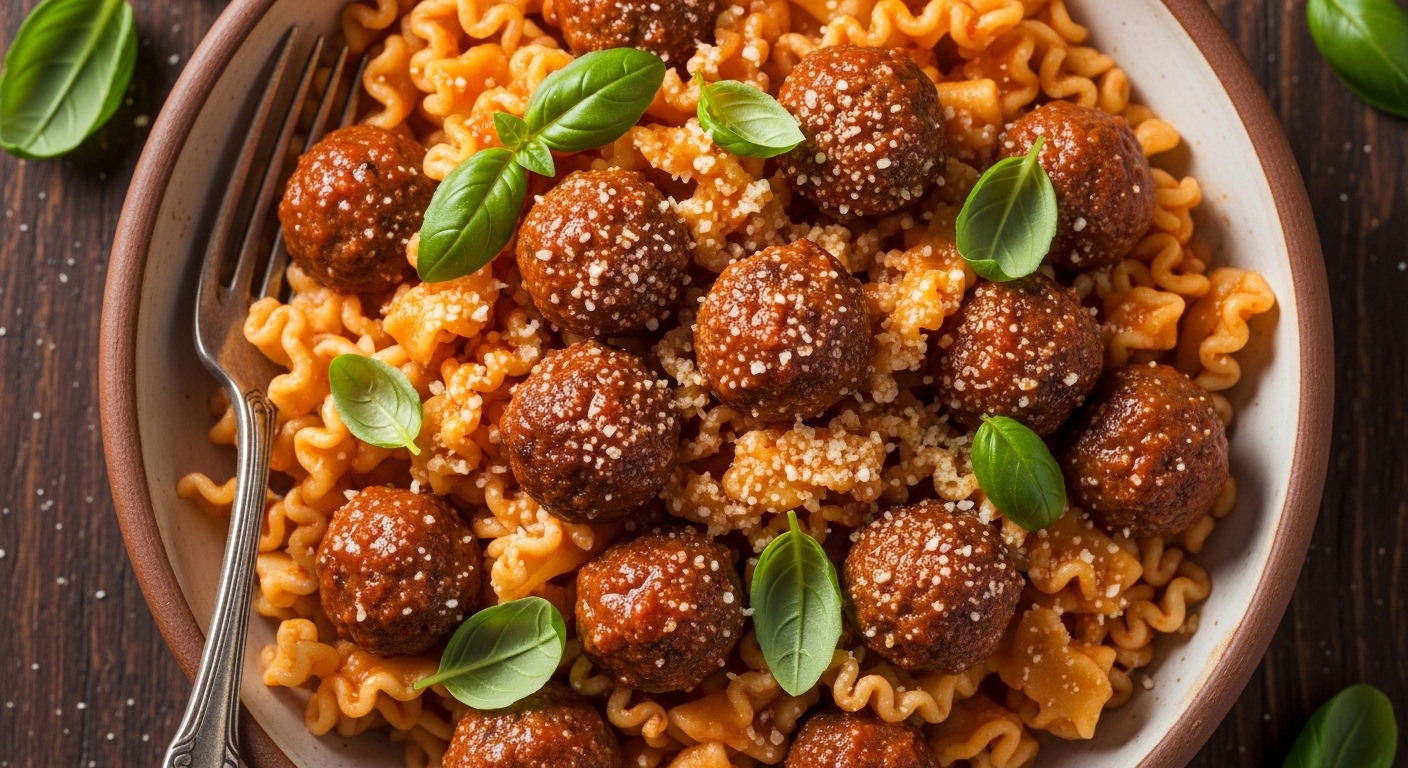 Mafalda Pasta Meets Mini Meatballs: A Flavorful Duo Delight
